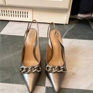 SCHUTZ Metallic Silver Chain Heels
